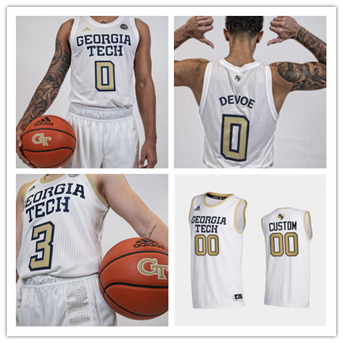 Mens Georgia Tech Yellow Jackets Custom Dennis Scott Jarrett Jack Matt Harpring Tom Hammonds Adidas 2020-21 White Basketball Jersey