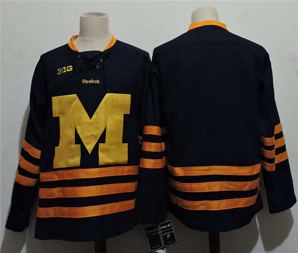 Men's Michigan Wolverines Reebok Navy Blue Discount College Hockey Jersey