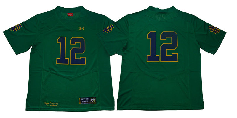 Men's Norte Dame Fighting Irish #12 Ian Book Green Without Name Under Armour Stitched NCAA College Football Jersey