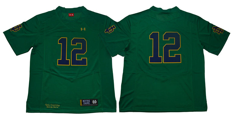 Men's Norte Dame Fighting Irish #12 Ian Book Green Without Name Under Armour Stitched NCAA College Football Jersey
