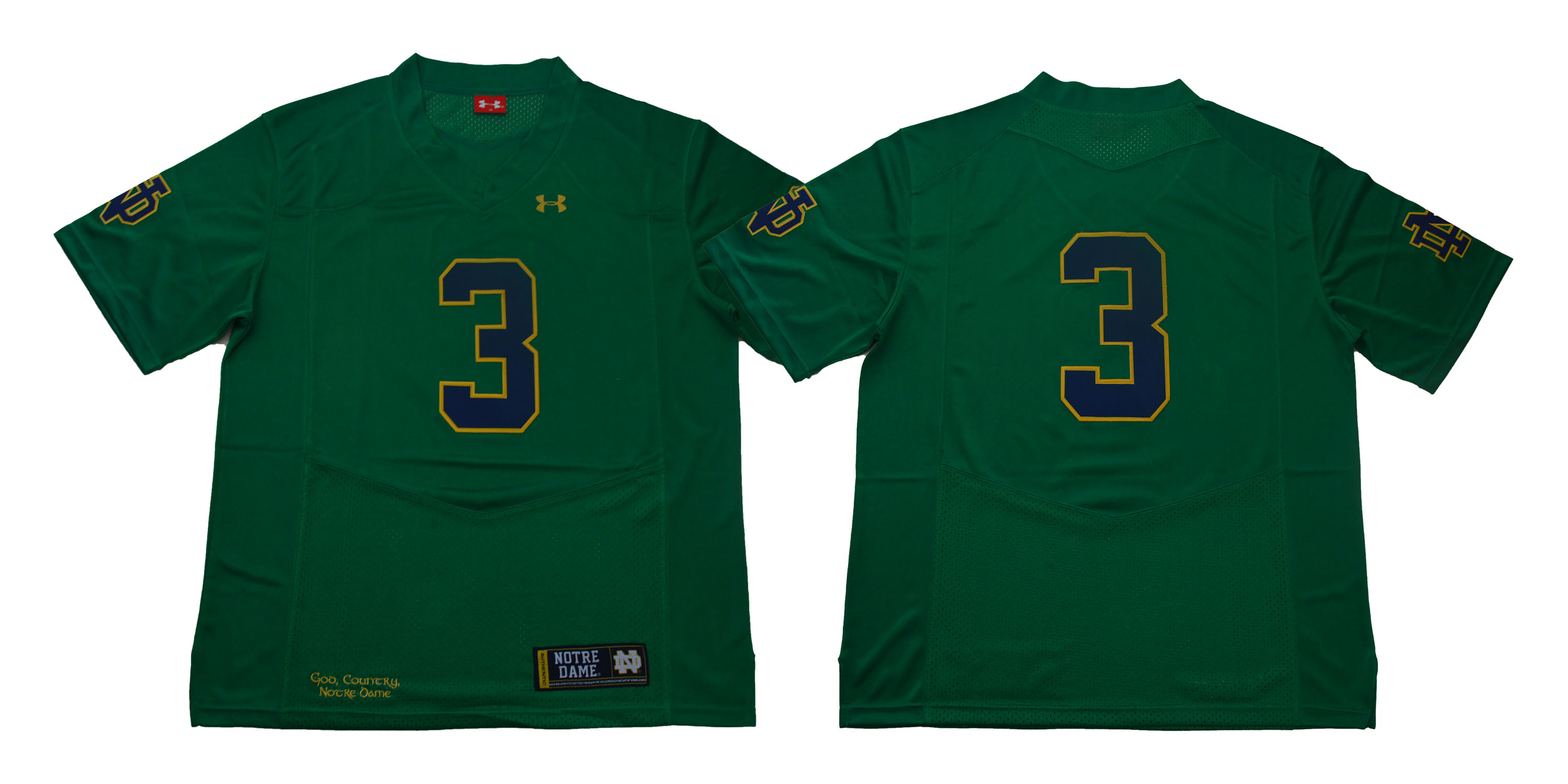 Men's Norte Dame Fighting Irish #3 Joe Montana Green Without Name Under Armour Stitched NCAA College Football Jersey