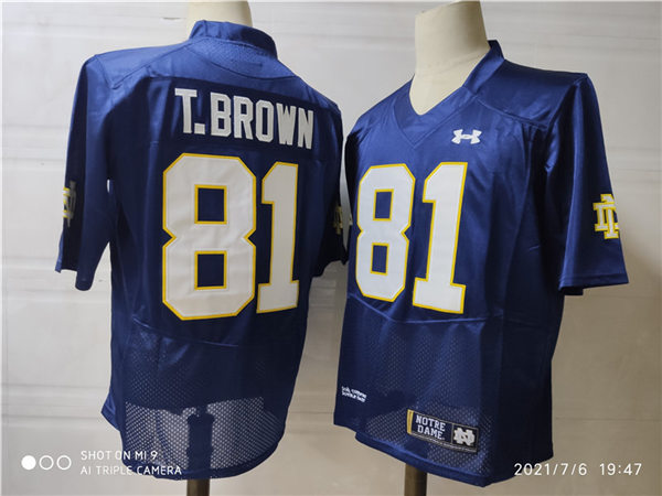 Men's Notre Dame Fighting Irish #81 Tim Brown Under Armour Navy With Name College Football Game Jersey