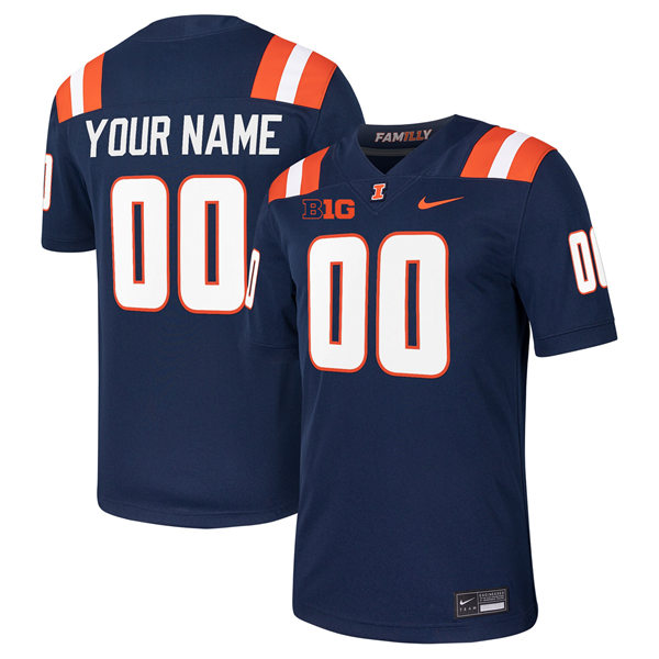 Men's  Youth Illinois Fighting Illini Custom 2024 Navy Football Game Jersey