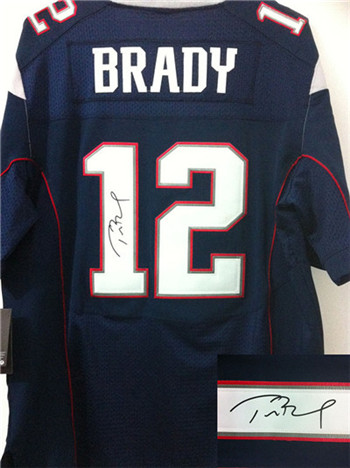 New England Patriots #12 Tom Brady Blue Nike Signed Elite Jersey