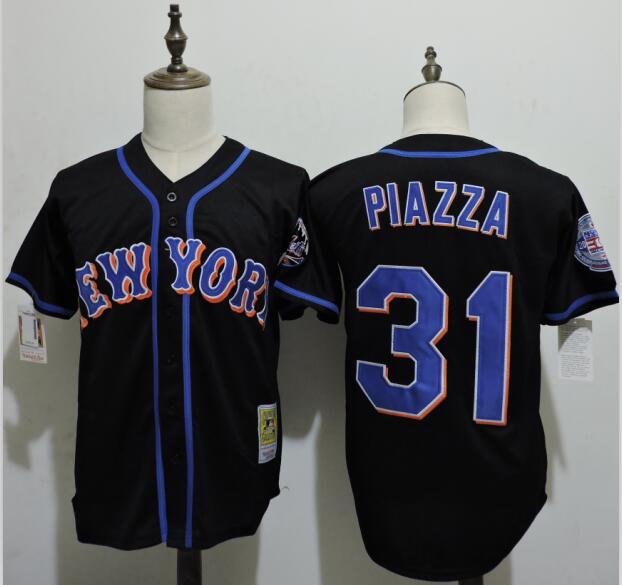 Men's New York Mets #31 Mike Piazza 2004 Alternate Road Black New York Cool Base Jersey