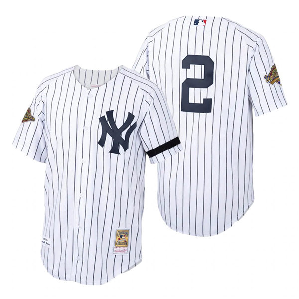 Mens New York Yankees #2 Derek Jeter White Pinstripe Mitchell & Ness Cooperstown 1996 World Series Game Jersey