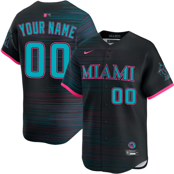 Miami Marlins Custom Nike Black 2025 City Connect 2.0s Limited Jersey