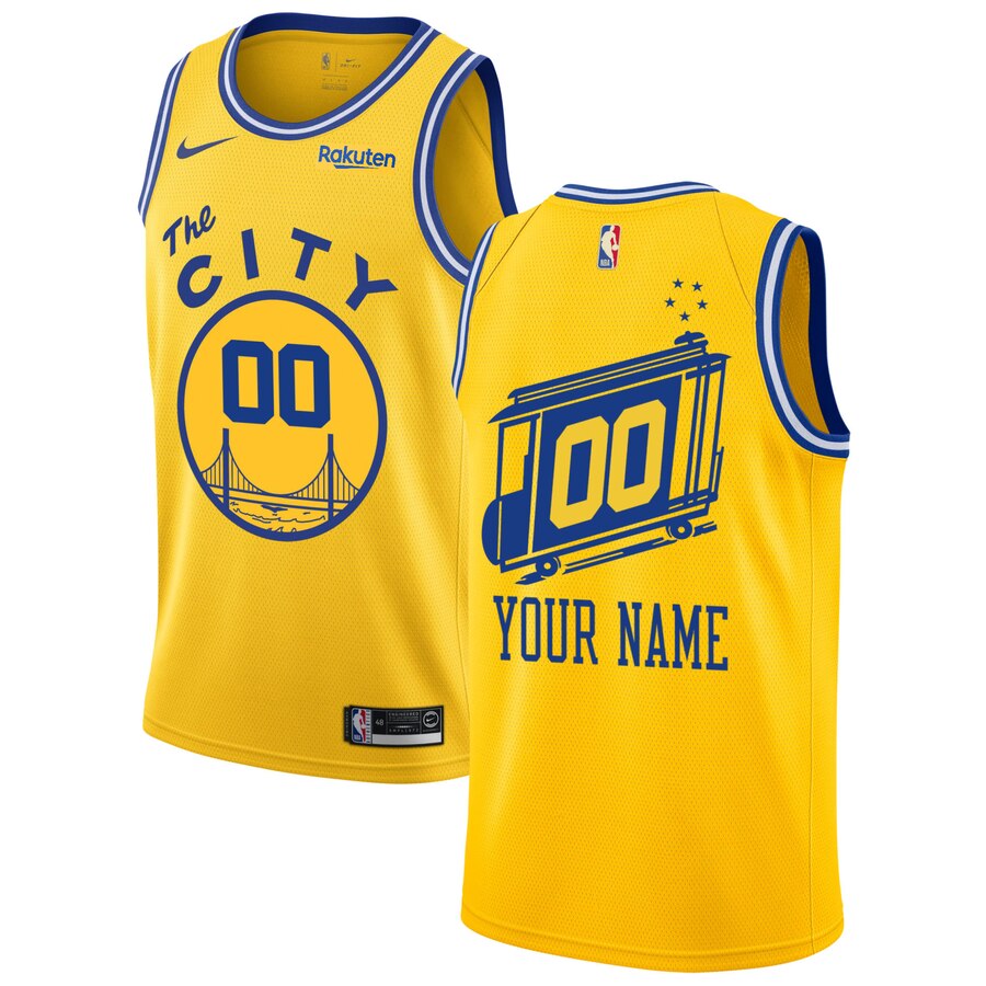Kids Golden State Warriors Customized Nike Gold The City Classic Edition Swingman Jersey