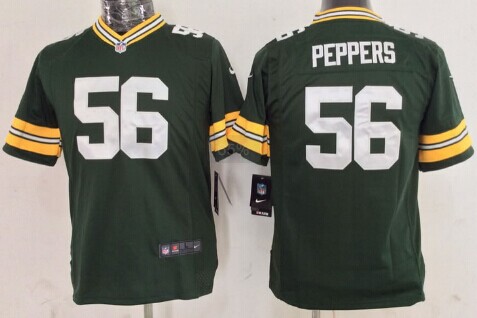 Kid's Green Bay Packers #56 Julius Peppers Green Nik Game Jersey