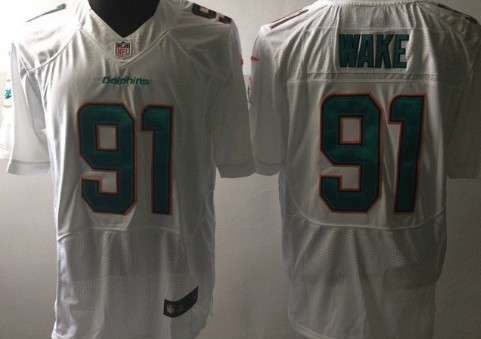 Men's  Miami Dolphins #91 Cameron Wake White Nike Elite Jersey 2013 New