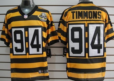 Men's Pittsburgh Steelers #94 Lawrence Timmons Yellow-Black Nik Throwback 80th Patch Jerey