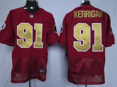 Men's Washington Redskins #91 Ryan Kerrigan Red With Gold Nik Elite 80TH Jersey