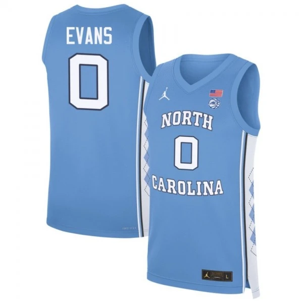 North Carolina Tar Heels #0 Kyan Evans  Blue College Basketball Game Jersey
