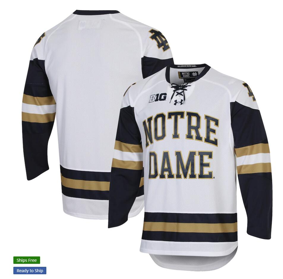 Mens Notre Dame Fighting Irish Blank Under Armour NCAA White Notre Dame Hockey Team Jersey
