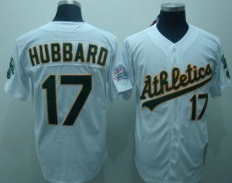 Men's Oakland Athletics #17 Glenn Hubbard White Throwback Jersey