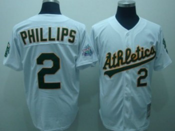 Men's Oakland Athletics #2 Tony Phillips White Throwback VINTAGE Jersey