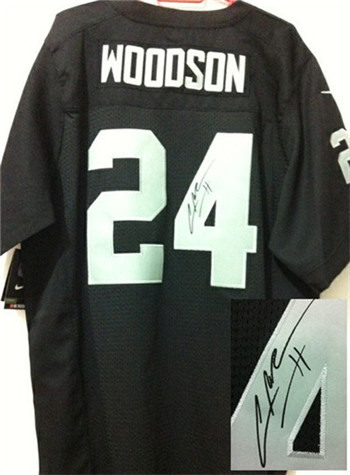 Men's Oakland Raiders #24 Charles Woodson Black Nike Signed Elite Jersey