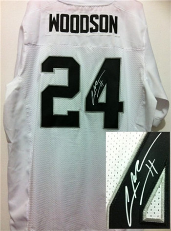 Men's Oakland Raiders #24 Charles Woodson White Nike Signed Elite Jersey