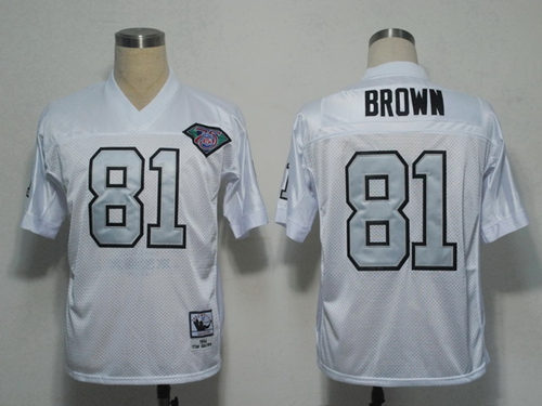 Oakland Raiders #81 Tim Brown White With Silver Throwback Jersey