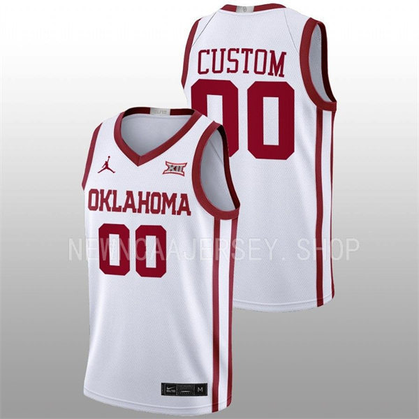 Mens Youth Oklahoma Sooners Custom Stitched 2023 XII White College Basketball Game Jersey