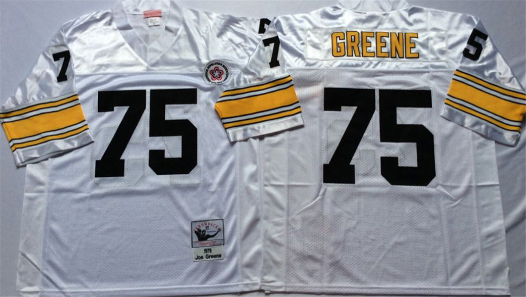 Mens Pittsburgh Steelers #75 Joe Greene White Mitchell & Ness Throwback Football Jersey
