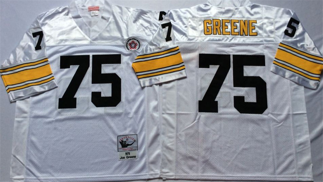 Mens Pittsburgh Steelers 75 Joe Greene White Mitchell & Ness Throwback Football Jersey