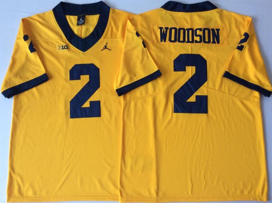Men's Michigan Wolverines #2 Charles Woodson Gold Stitched College Football  Brand Jordan NCAA Jersey