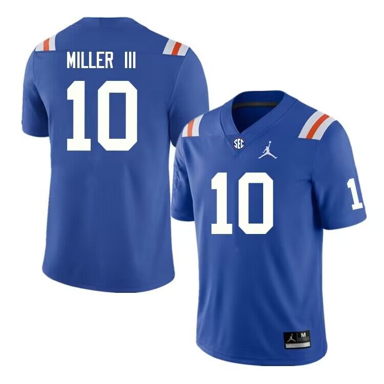 Mens Florida Gators #10 Jack Miller III Royal Stitched 1960's Retro Football Jersey