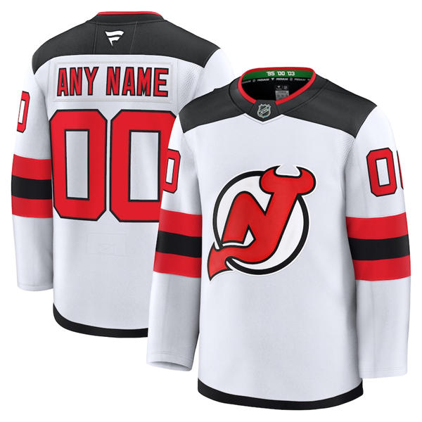 Men's New Jersey Devils Custom Stitched Fanatics Away White Jersey