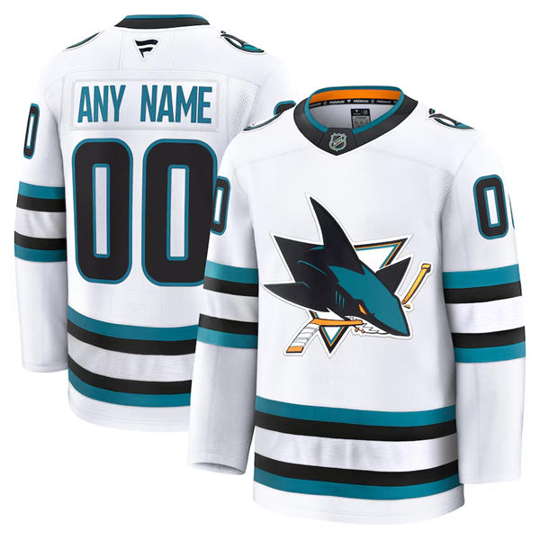 Mens Youth San Jose Sharks Custom Fanatics White Away Premium Jersey