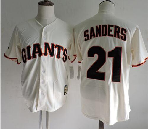 Men's San Francisco Giants #21 Deion Sanders 1995 Cream Throwback VINTAGE Baseball Jersey