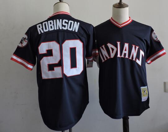 Men's Cleveland Indians #20 FRANK ROBINSON Majestic 1994 Navy Blue Pullover Throwback VINTAGE  Baseball Jersey