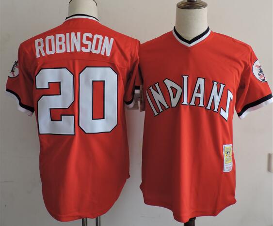 Men's Cleveland Indians #20 FRANK ROBINSON Majestic 1994 Red Throwback VINTAGE Baseball Jersey