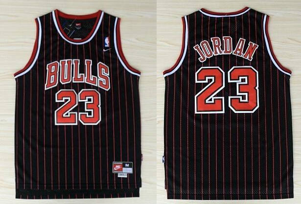Men's Chicago Bulls #23 Michael Jordan Nike Swingman Black With Red Pinstripe Jersey
