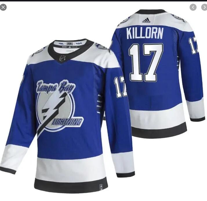 Mens Tampa Bay Lightning #17 Alex Killorn Blue Adidas 2021 NHL Reverse Retro Jersey