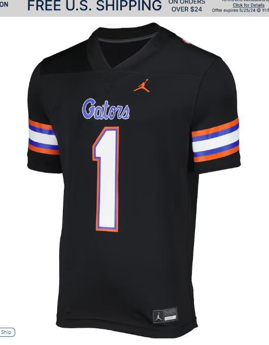 Mens Youth Florida Gators #1 Montrell Johnson Jr. 2023 Black Alternate Football SALUTING THOSE WHO SERVE UNIFORM Jersey