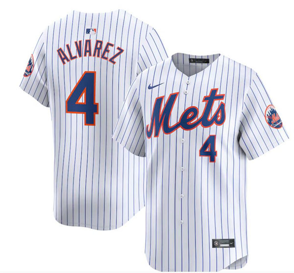 Mens New York Mets #4 Francisco Alvarez Nike Home White Pinstripe FlexBase Player Jersey