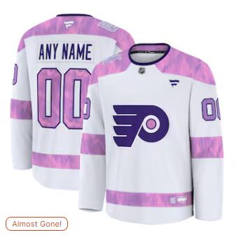 Men's Philadelphia Flyers Custom Fanatics White 2024 Hockey Fights Cancer Practice Jersey