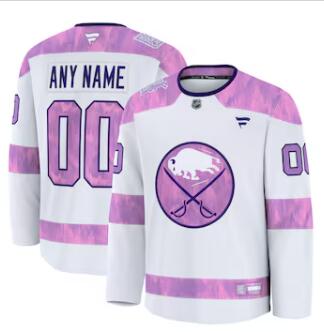 Men's Buffalo Sabres Custom Fanatics White 2024 Hockey Fights Cancer Practice Jersey