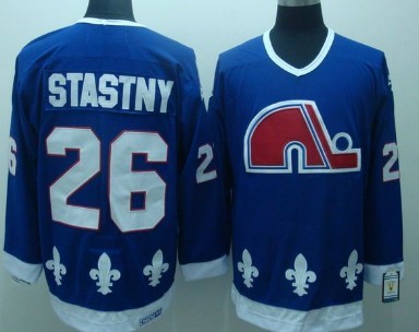 Men's Quebec Nordiques #26 Peter Stastny Navy Blue Throwback Jersey