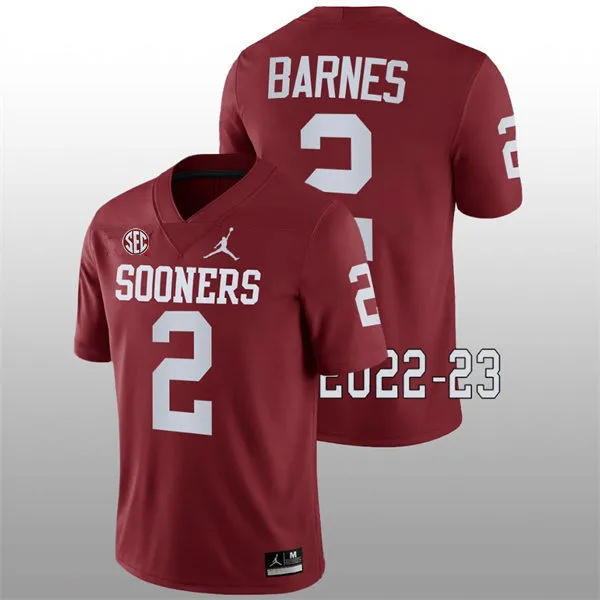 Oklahoma Sooners #2 Jovantae Barnes 2025 SEC Crimson College Football Game Jersey