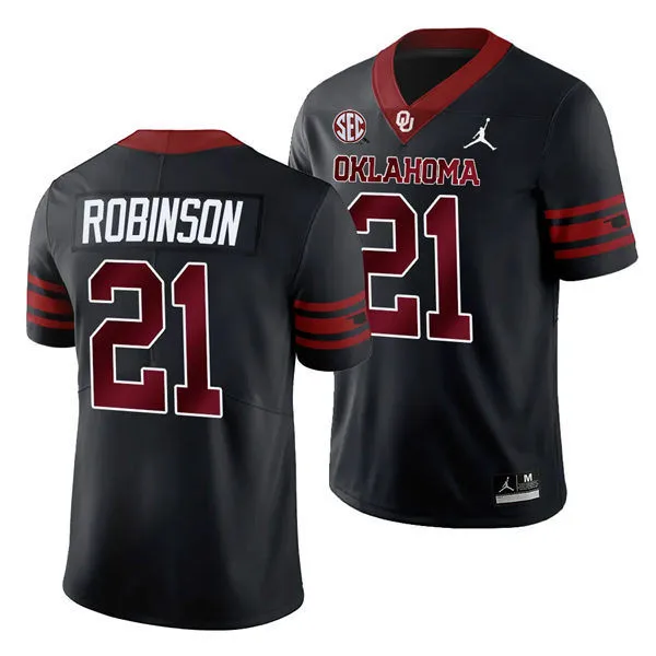 Oklahoma Sooners #21 Xavier Robinson 2025 SEC Anthracite College Football Game Jersey