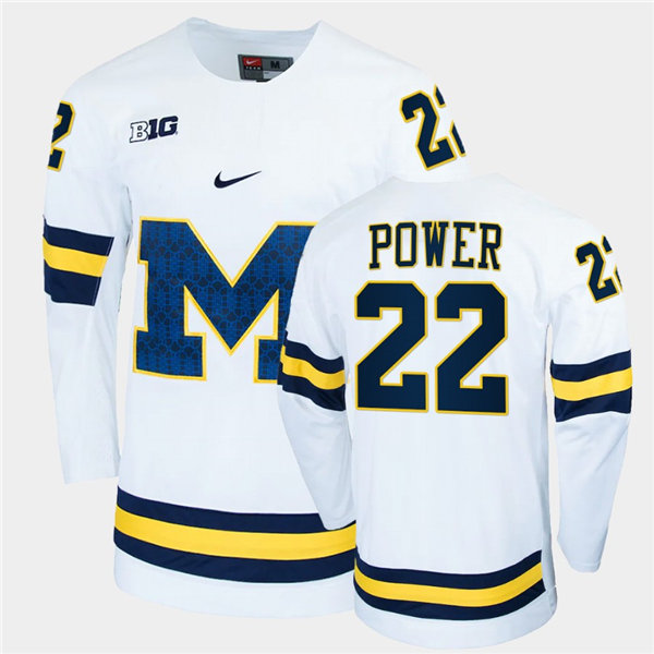 Mens Michigan Wolverines #22 Owen Power Stitched Nike White BIG M Hockey Jersey