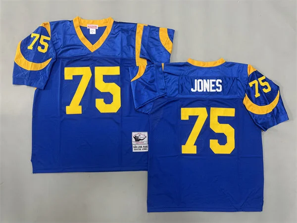Mens St. Louis Rams #75 Deacon Jones Royal Mitchell & Ness Throwback Vintage Football Jersey