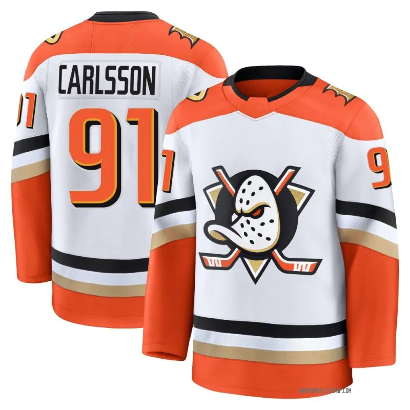 Mens Anaheim Ducks #91 Leo Carlsson Fanatics 2025 Away White Player Jersey