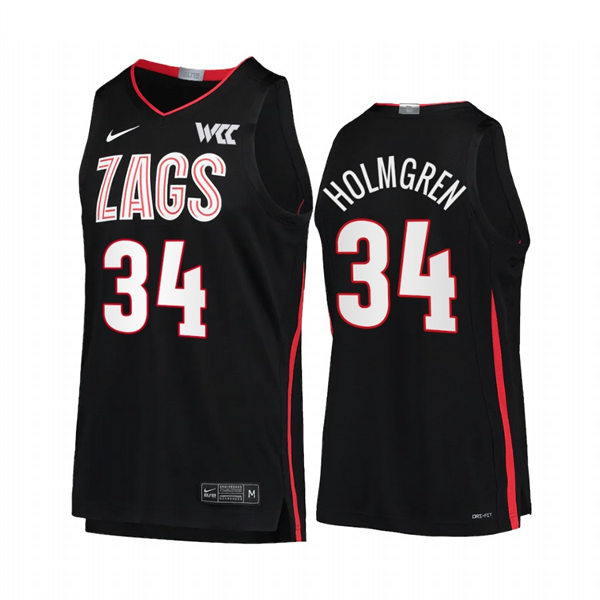 Mens Gonzaga Bulldogs #34 Chet Holmgren Nike 2021-22 Black WCC College Basketball Game Jersey