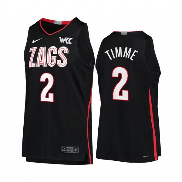 Mens Gonzaga Bulldogs #2 Drew Timme Nike 2021-22 Black WCC College Basketball Game Jersey