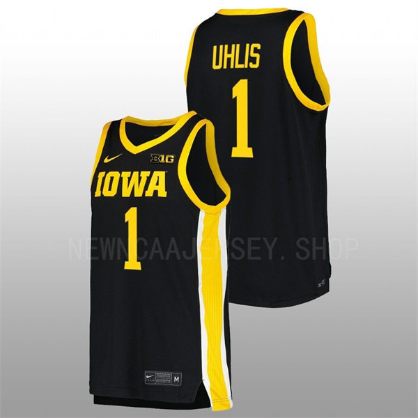 Mens Youth Iowa Hawkeyes #1 Ahron Uhlis Nike Black College Basketball Game Jersey