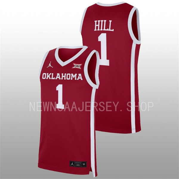 Mens Youth Oklahoma Sooners #1 Jalen Hill Nike Red College basketball Game Jersey