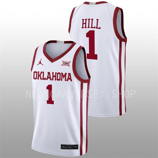 Mens Youth Oklahoma Sooners #1 Jalen Hill Nike White College basketball Game Jersey